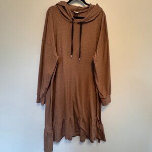 Good Luck Gem Hoodie Dress 3X Brown Ruffle Hem Oversized Casual - HS0257